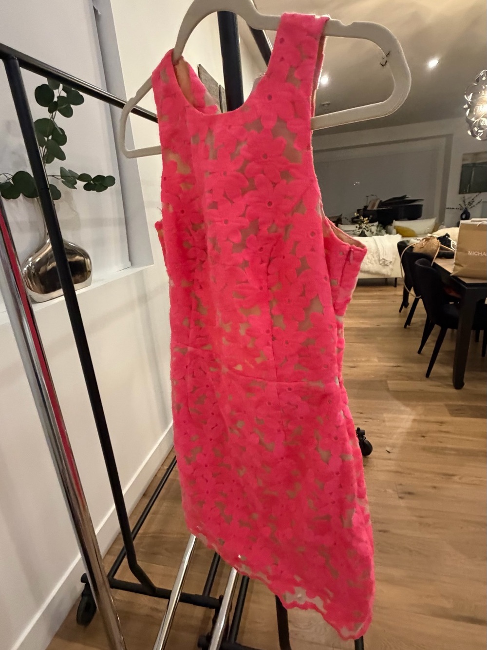 Adelyn Rae Neon Pink Floral Lace Sleeveless Dress